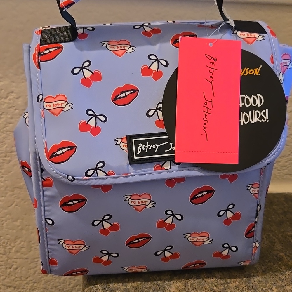 Betsey Johnson Purple and Lips And Cherry's Lunch Tote Bag Nwt